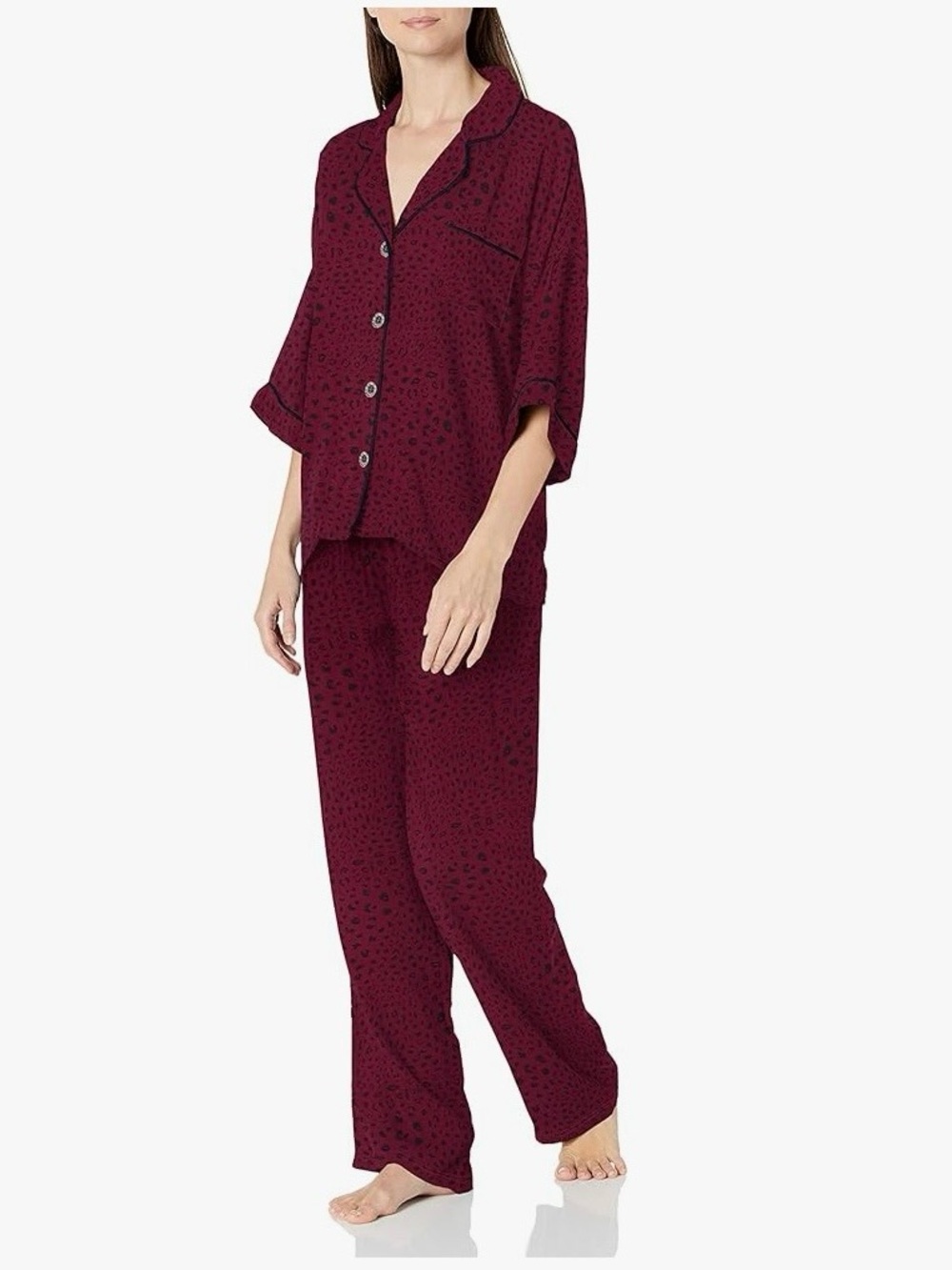 NWOT PJ Salvage Burgundy Long Pajama Set with Subtle Animal Print Sz XL